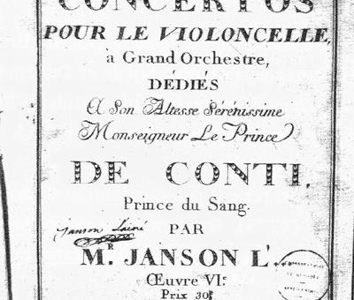 Page de titre des Six Concertos pour le violoncelle, oeuvre VI